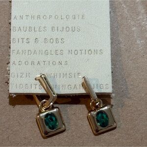 Anthropologie Small Gem Huggie Earrings in Gold and Green